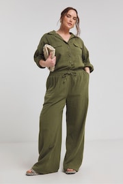 Simply Be Green Oversized Cheesecloth Double Pocket Shirt - Image 3 of 4