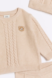 River Island Brown Cable Knit Baby Boys 3 Piece Set - Image 3 of 4