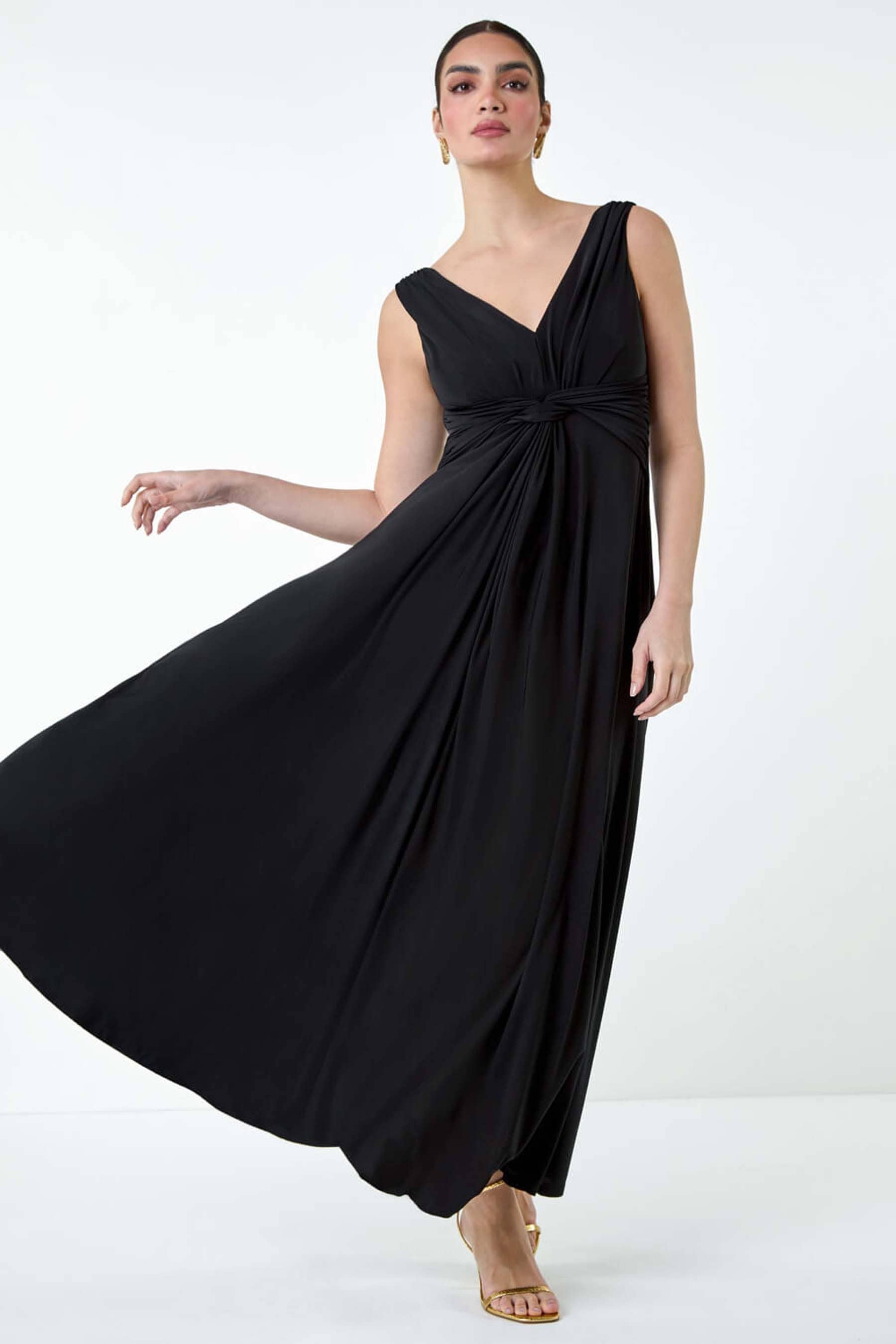 Buy Roman Black Plain Knot Front Maxi Dress from the Next UK online shop