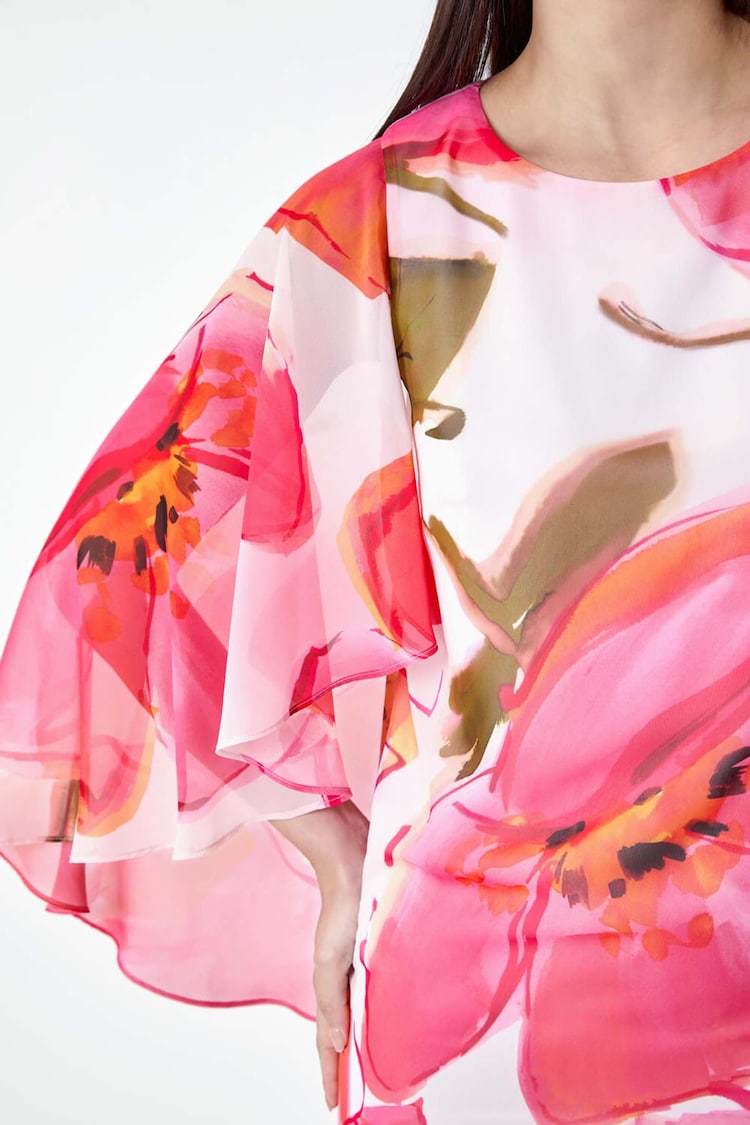 Roman Pink Floral Print Chiffon Cape Dress - Image 5 of 5