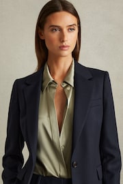 Reiss Navy Hallie Textured Single Breasted Suit Blazer - Image 2 of 5