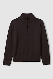 Reiss Coco Brown Blackhall 13-14 yrs Merino Wool Half-Zip Funnel Neck Jumper - Image 1 of 5