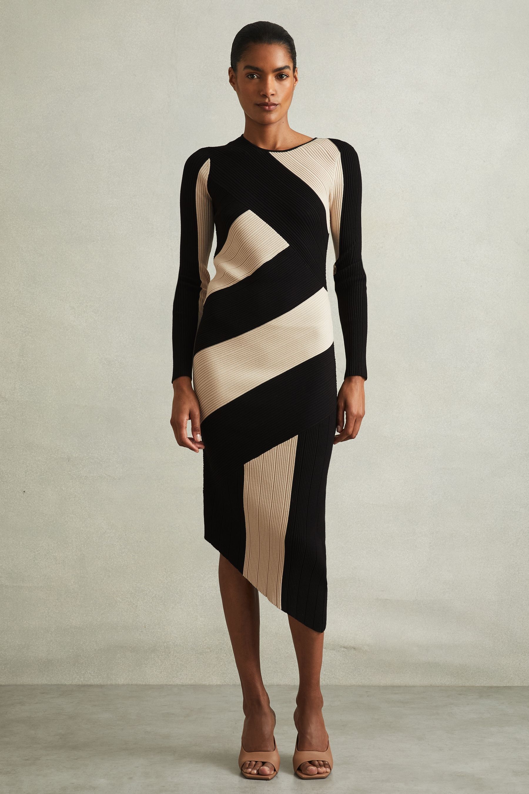 Quiz colorblocked asymmetrical midi dress sale