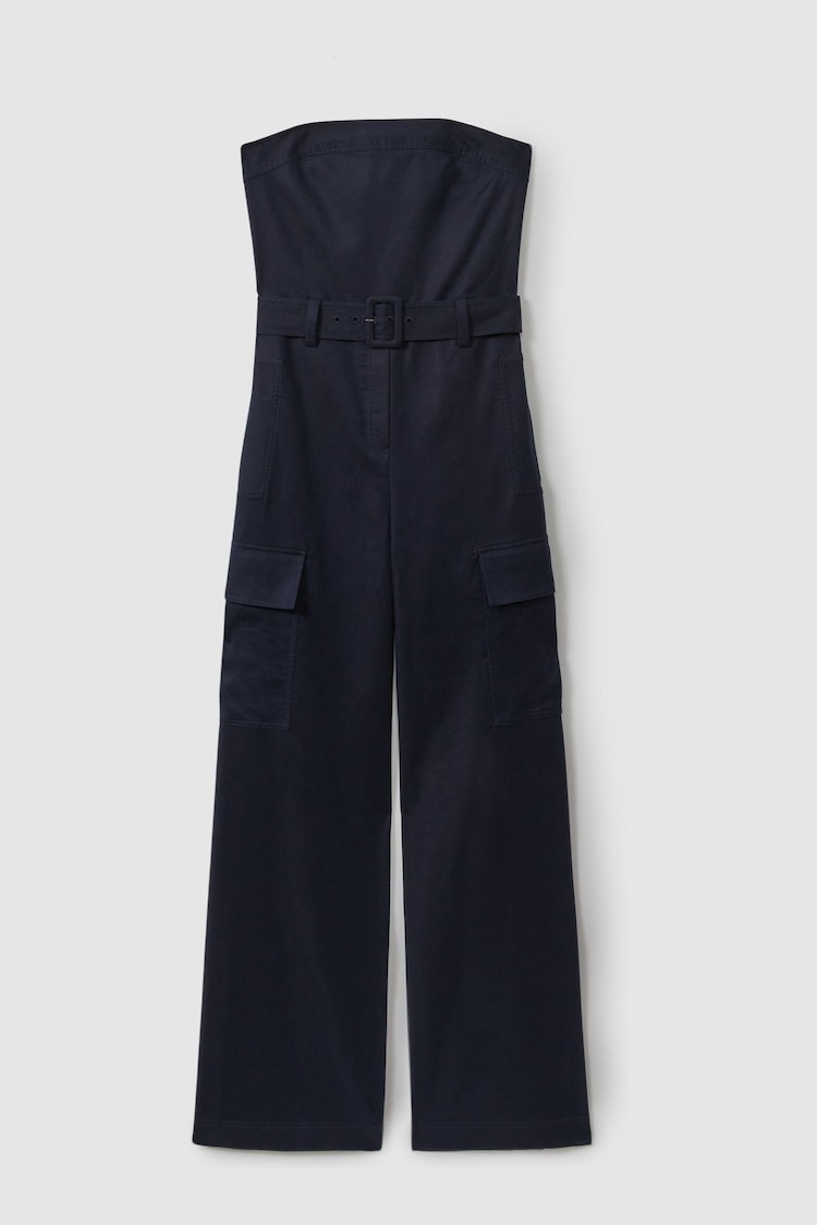 Reiss Navy Lois Strapless Belted Wide Leg Jumpsuit - Image 2 of 6