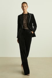 Reiss Black Parisa Petite Velvet Flared Suit Trousers - Image 3 of 7