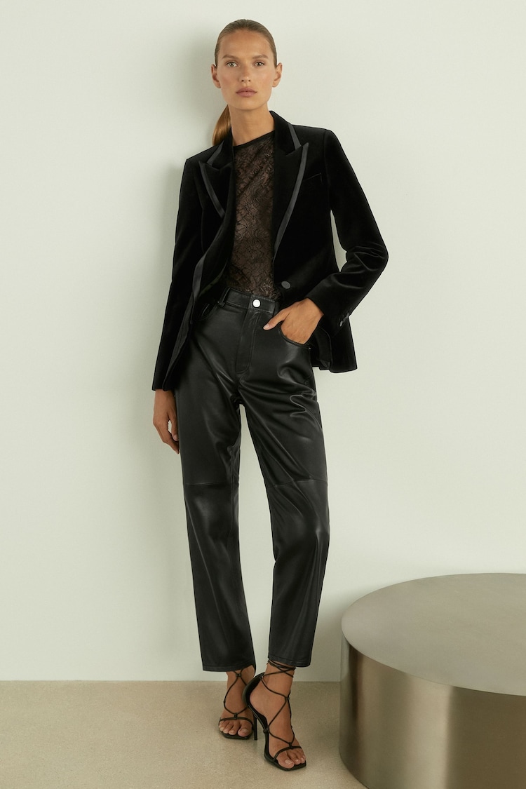 Reiss Black Parisa Velvet Single Breasted Suit Blazer - Image 1 of 7