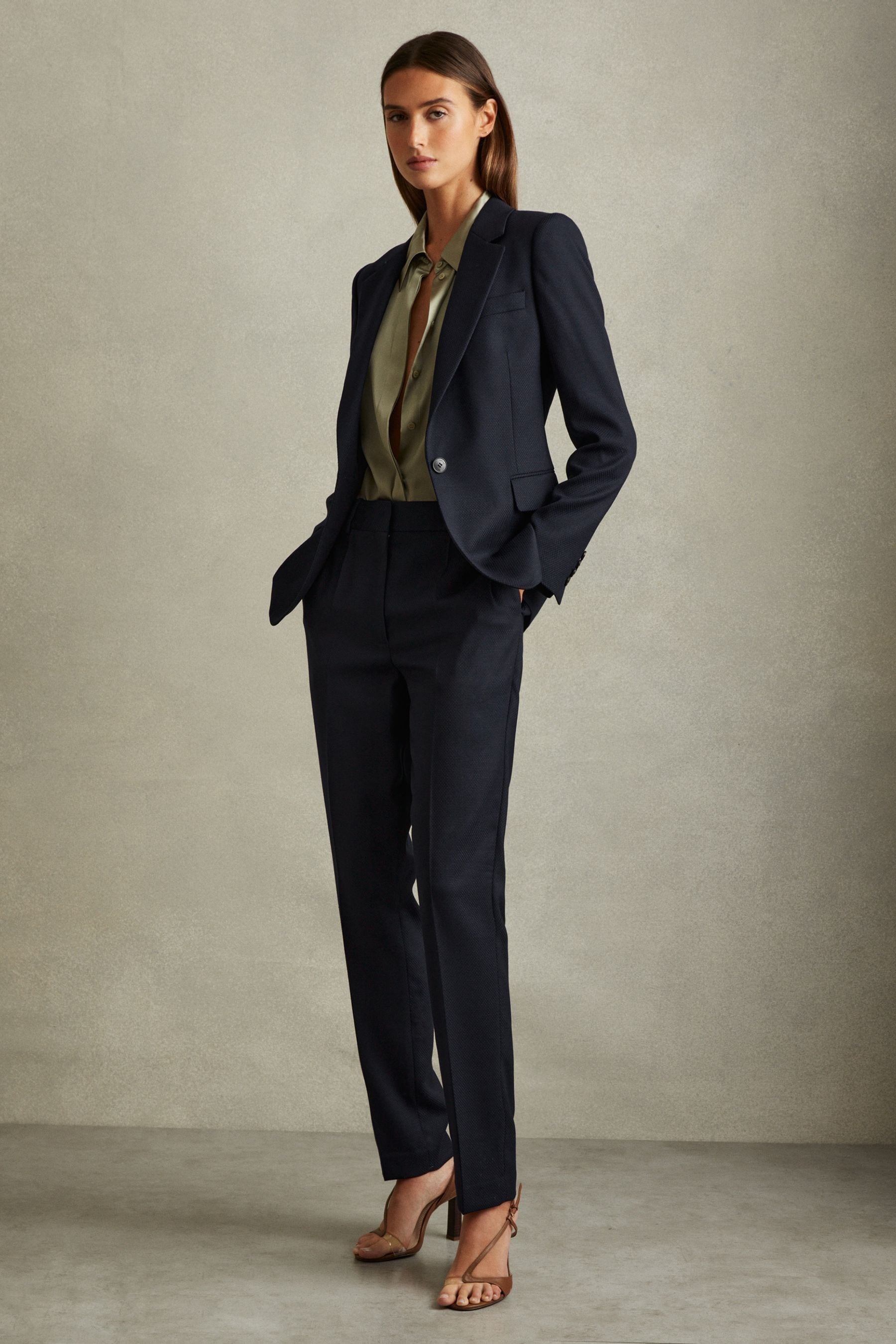 Buy Reiss Navy Hallie Petite Textured Slim Fit Suit Trousers from Next Luxembourg