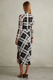 Reiss Black/Ivory Darla Checked Ruched Midi Dress - Image 4 of 5