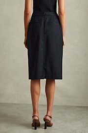 Reiss Navy Hallie Petite Textured Pencil Midi Suit Skirt - Image 5 of 7