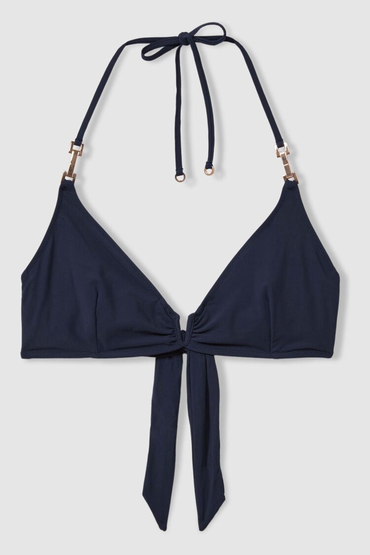 Reiss Navy Riah Snake Print Triangle Halter Neck Bikini Top - Image 2 of 5