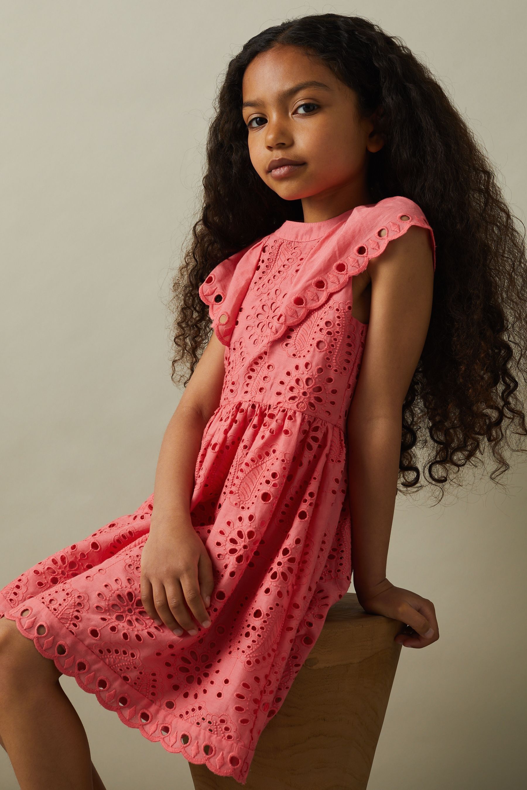 Reiss Pink Lilly 4 9 yrs Cotton Broderie Dress