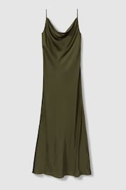 Reiss Khaki Isabel Satin Cowl Neck Midi Dress - Image 2 of 5