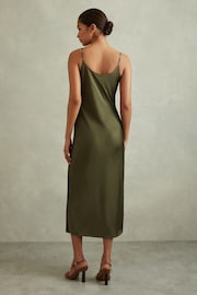 Reiss Khaki Isabel Satin Cowl Neck Midi Dress - Image 4 of 5