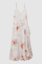 Reiss Ivory/Coral Melody Floral Print Side Split Midi Dress - Image 2 of 5