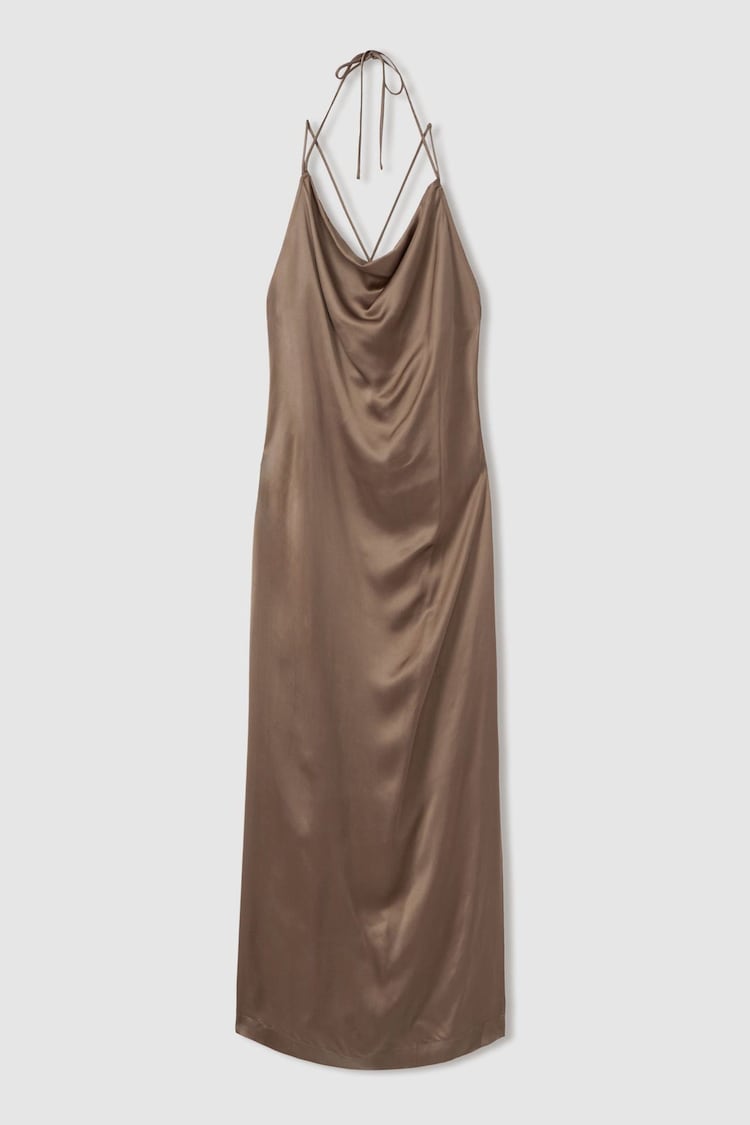 Reiss Mink Lilah Satin Cowl Neck Maxi Dress - Image 2 of 5