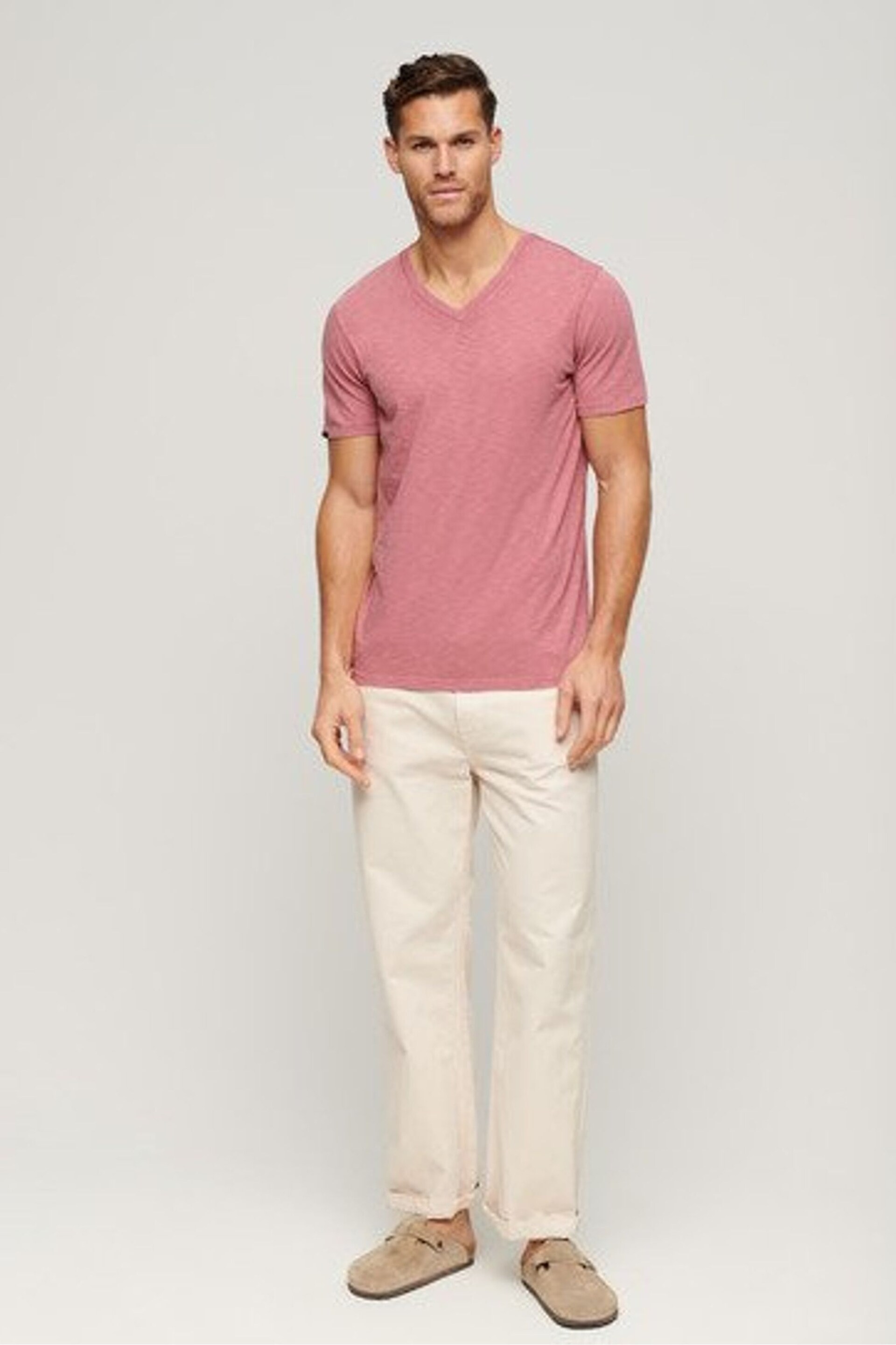 Superdry Pink Superdry V-Neck Slub Short Sleeve T-Shirt - Image 2 of 6