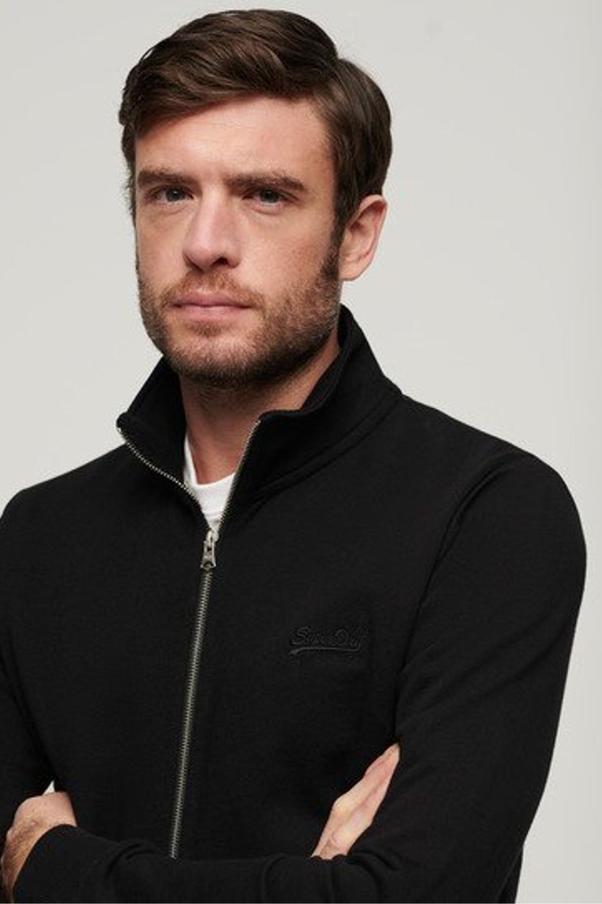 Superdry Black Essential Logo Zip Track Top - Image 2 of 5