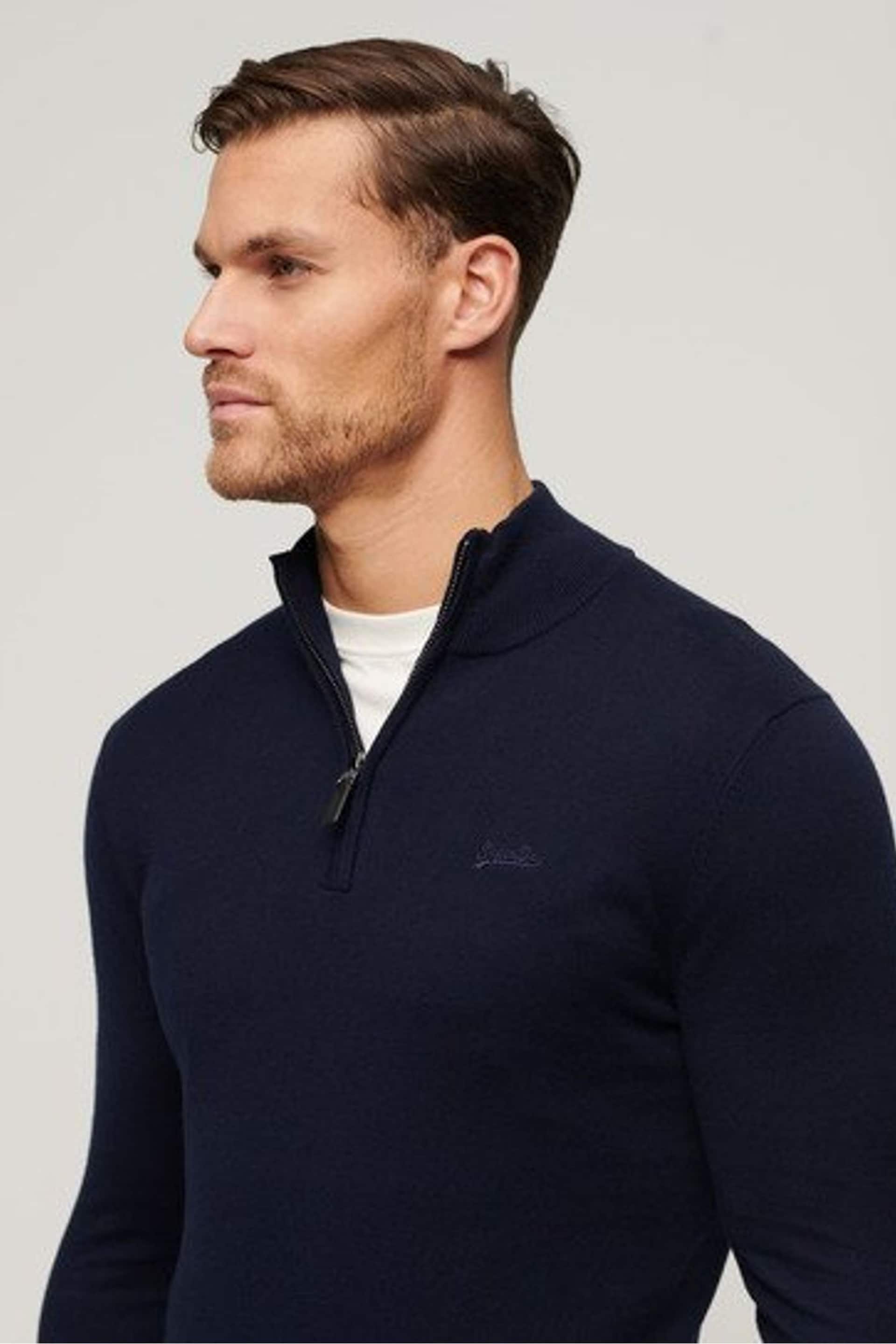 Superdry Blue Henley Cotton Cashmere Knitted Jumper - Image 2 of 6