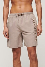 Superdry Brown Sport Graphic 17 Inch Recycled Swim Shorts - Image 1 of 6