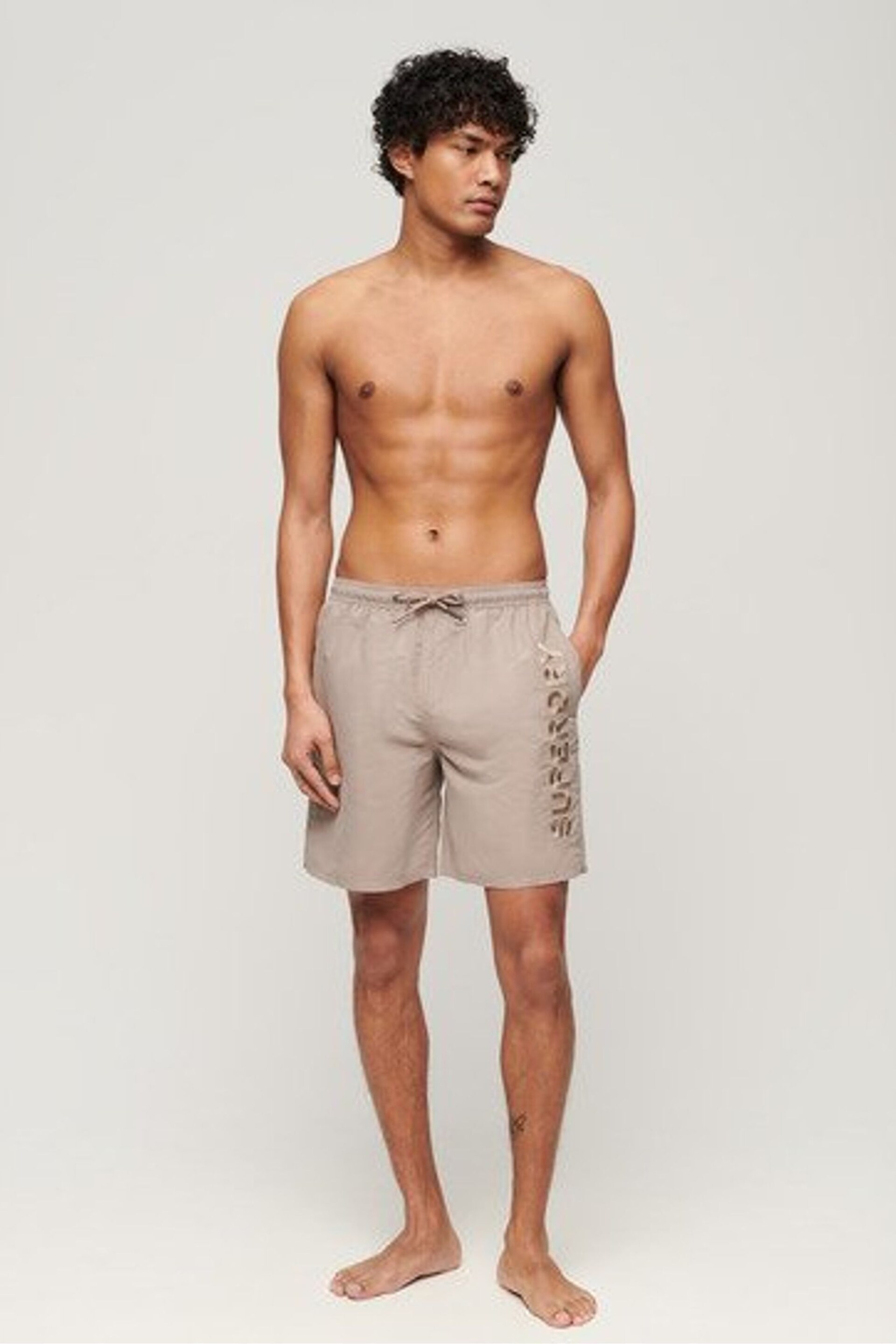 Superdry Brown Sport Graphic 17 Inch Recycled Swim Shorts - Image 3 of 6