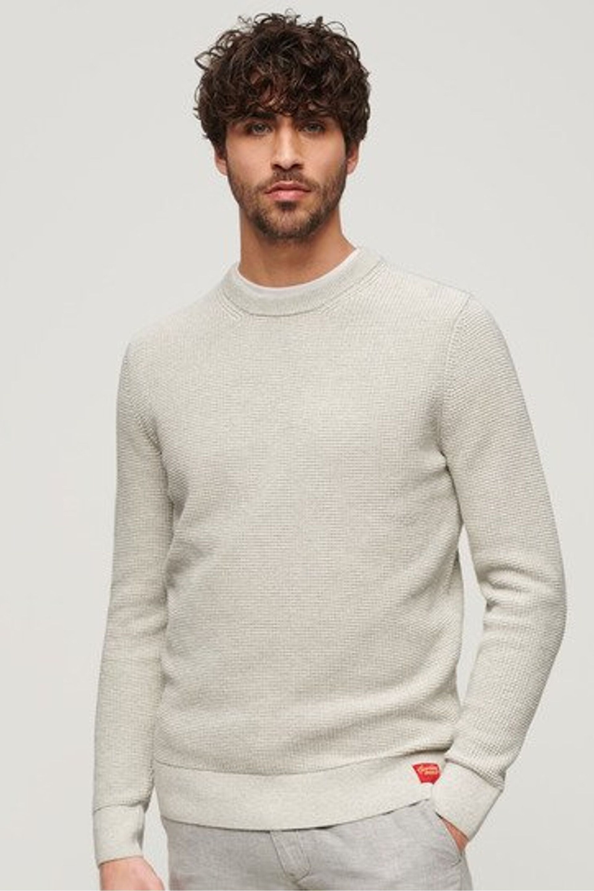 Superdry Grey Textured Crew Knitted Jumper - Image 1 of 6