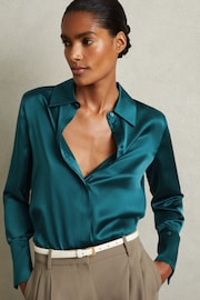 Reiss Teal Hailey Silk Shirt - Image 1 of 6