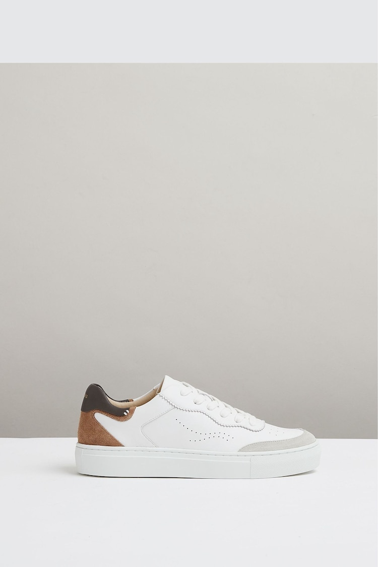 Reiss Chocolate/White Amanda Leather Contrast Detail Trainers - Image 1 of 5