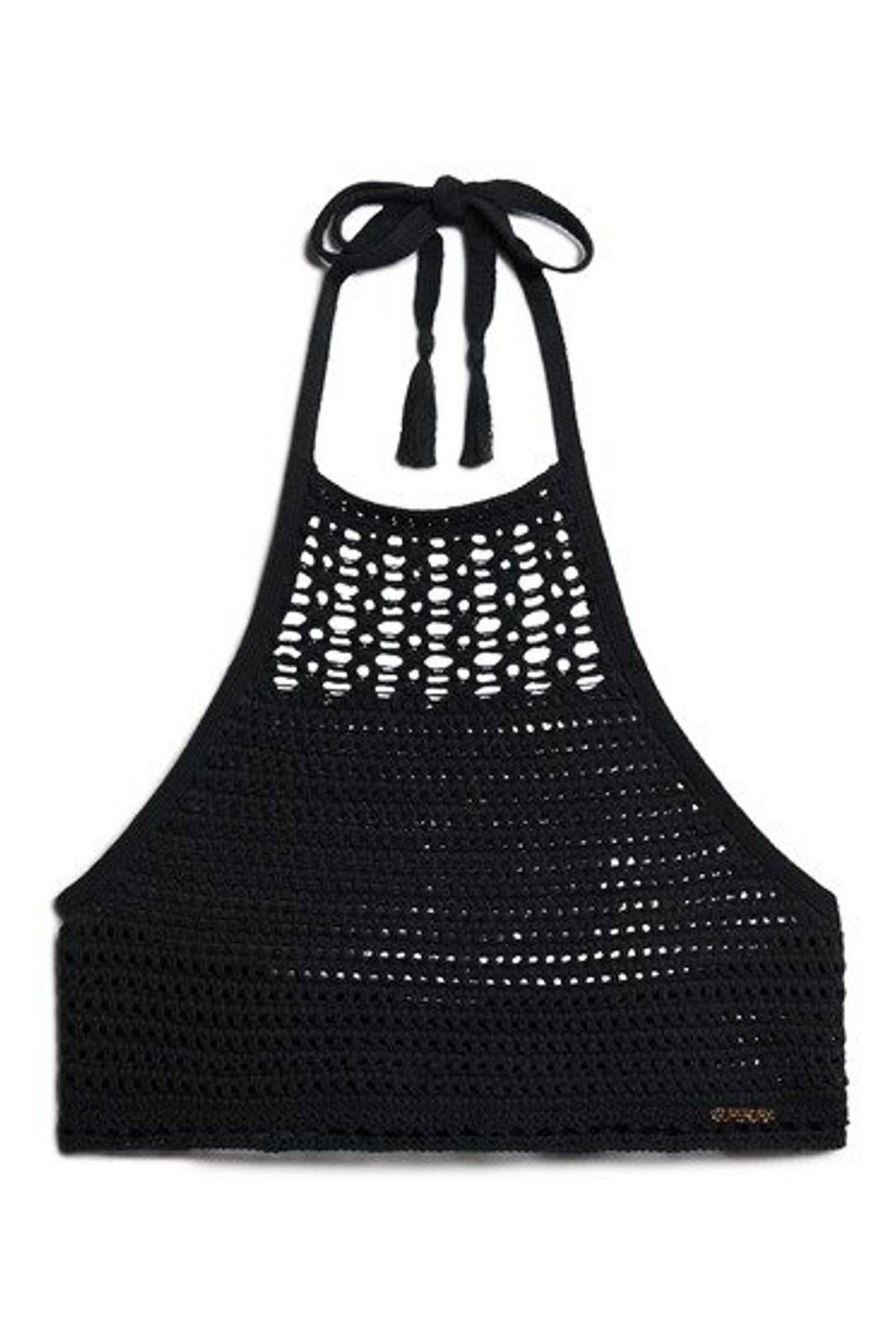 Superdry Black Cropped Halter Crochet Top - Image 6 of 7