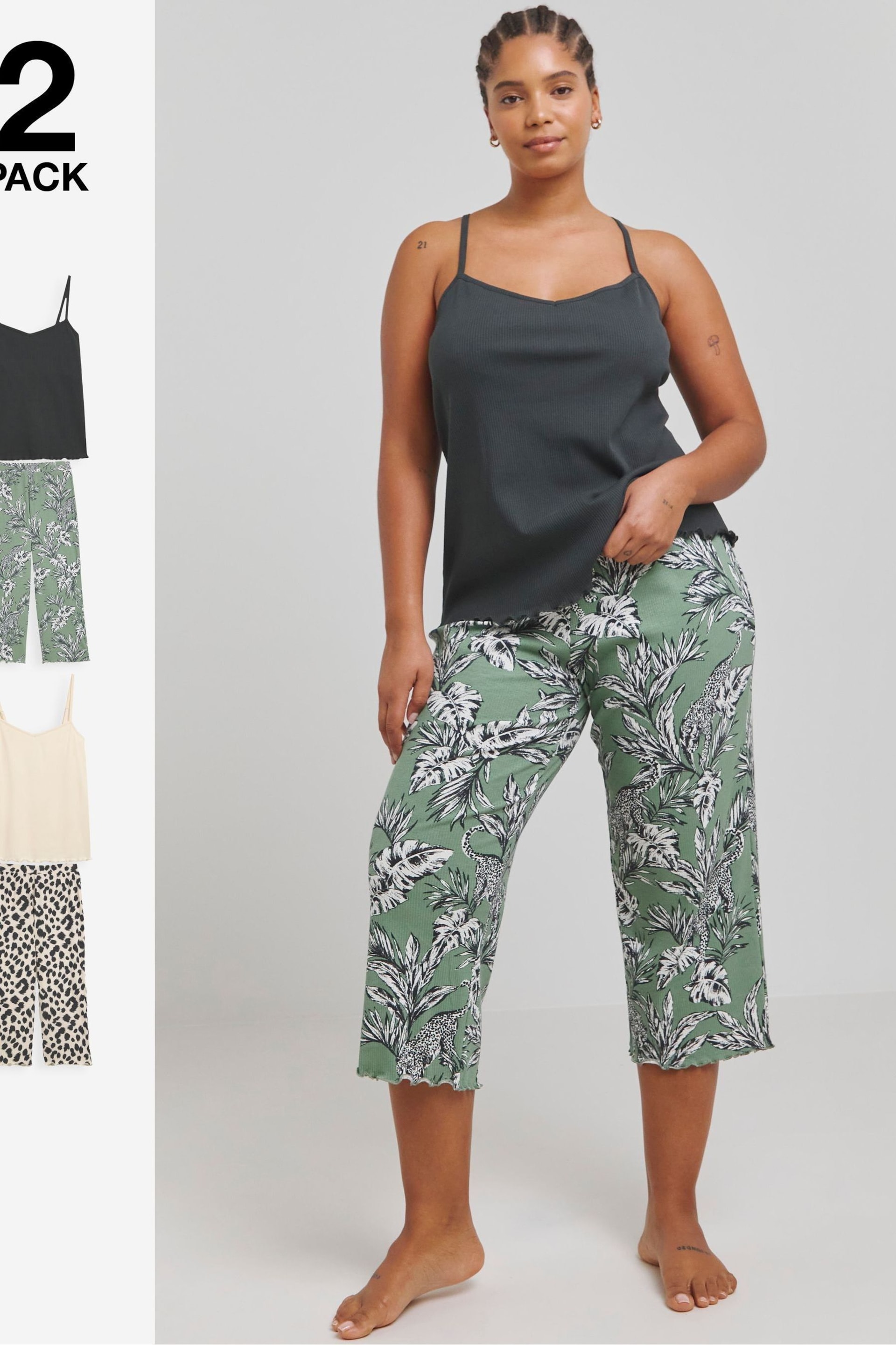 Simply Be Green Pretty Lounge Culottes Set 2 Pack - Image 1 of 5