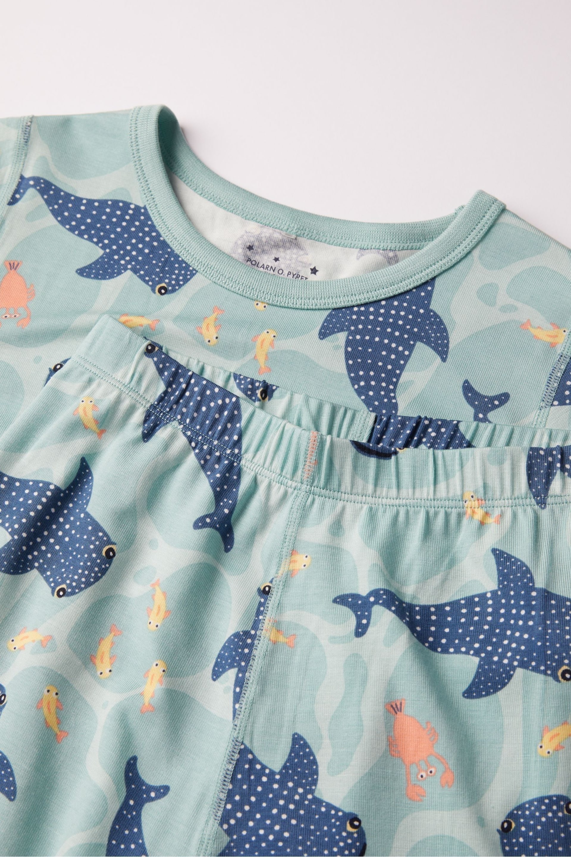 Polarn O. Pyret Blue Cotton Whale Print Pyjamas - Image 2 of 3