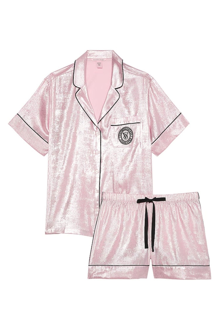 Victoria's Secret Pretty Blossom Fiona Foil Pink Satin Short Pyjama Set - Image 1 of 4