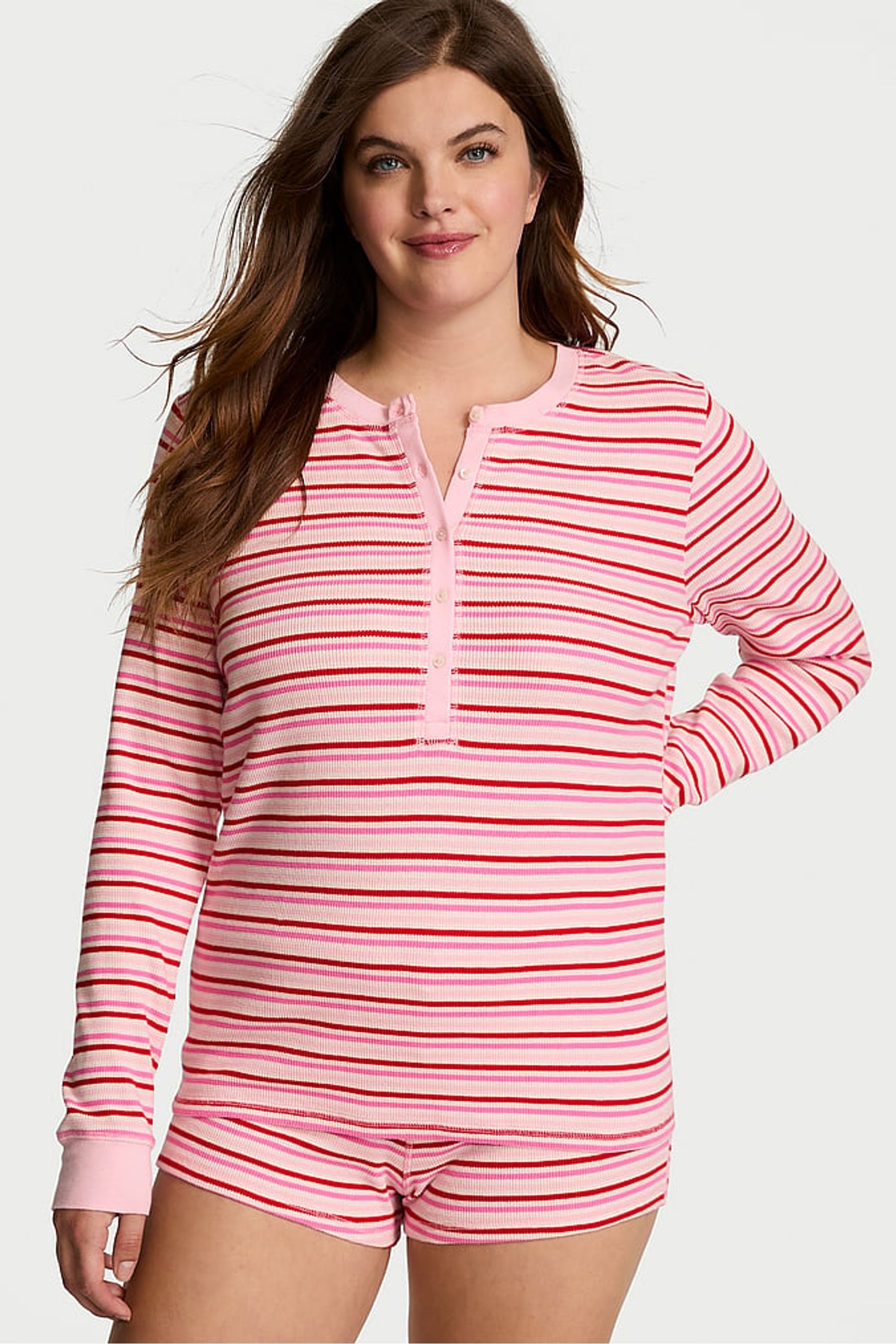 Buy Victoria s Secret Pretty Blossom Pink Holiday Stripe Thermal Short Pyjama Set from the Next UK online shop