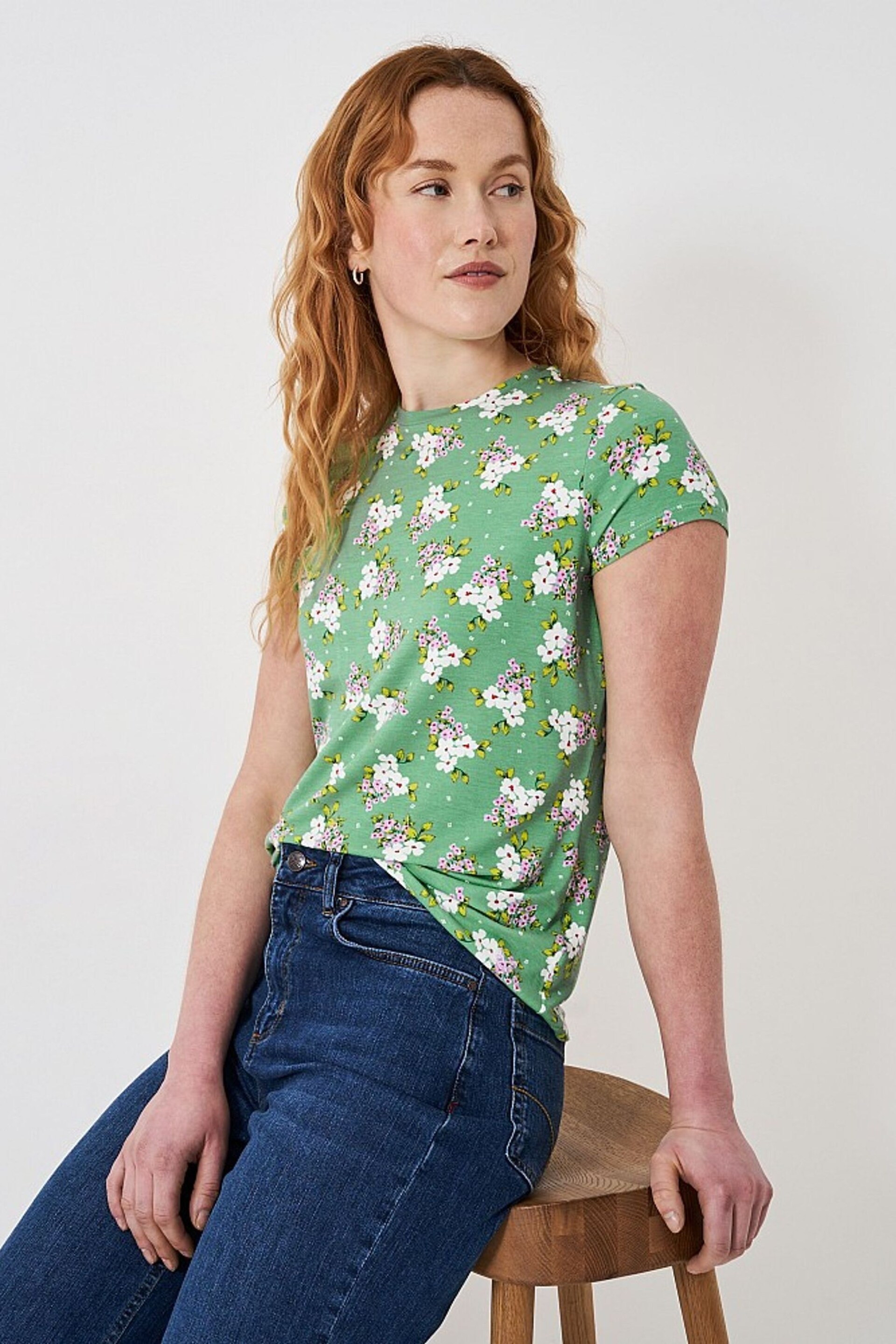 Crew Clothing Company Green Printed Jersey Top - Image 1 of 4