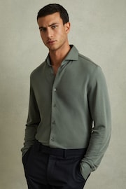 Reiss Green Smoke Bobby Modal Blend Cutaway Collar Shirt - Image 1 of 5