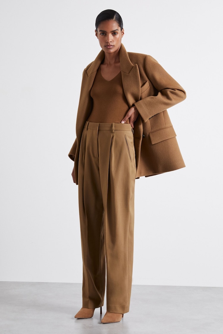 Reiss Camel Celeste Atelier Virgin Wool Tapered Trousers - Image 1 of 7