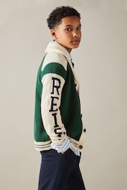 Reiss Green/Offwhite Huston Senior Knitted Varsity Cardigan - Image 3 of 5