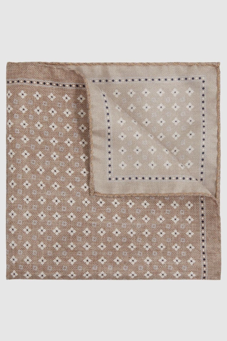 Reiss Oatmeal Pulcino Reversible Silk Pocket Square - Image 1 of 5