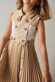 Reiss Camel Georgina Junior Pleated Button-Front Dress - Image 3 of 4