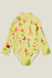 Angels By Accessorize Girls Yellow Long Sleeve Floral Swimsuit - Image 1 of 2