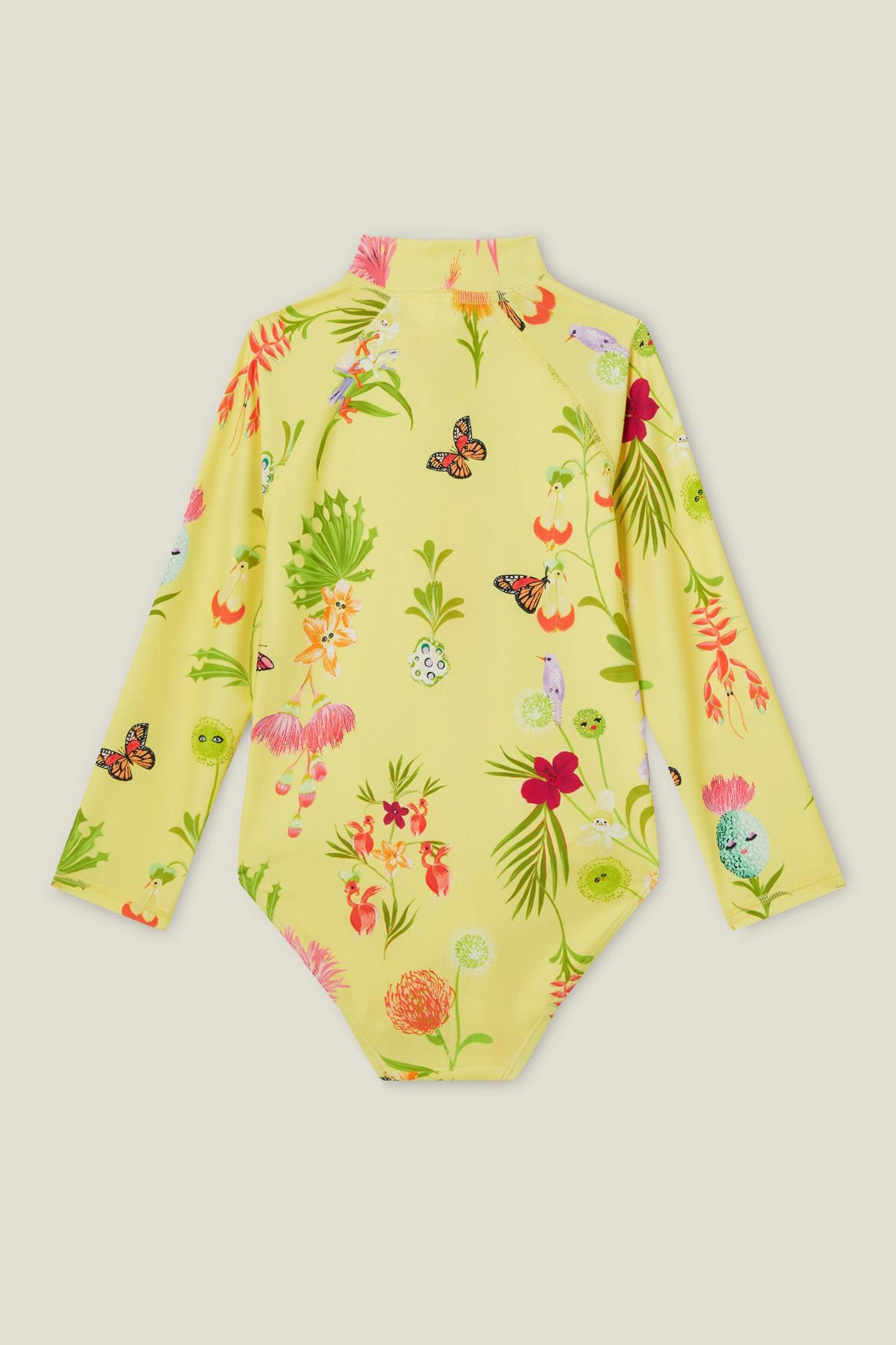 Angels By Accessorize Girls Yellow Long Sleeve Floral Swimsuit - Image 2 of 2