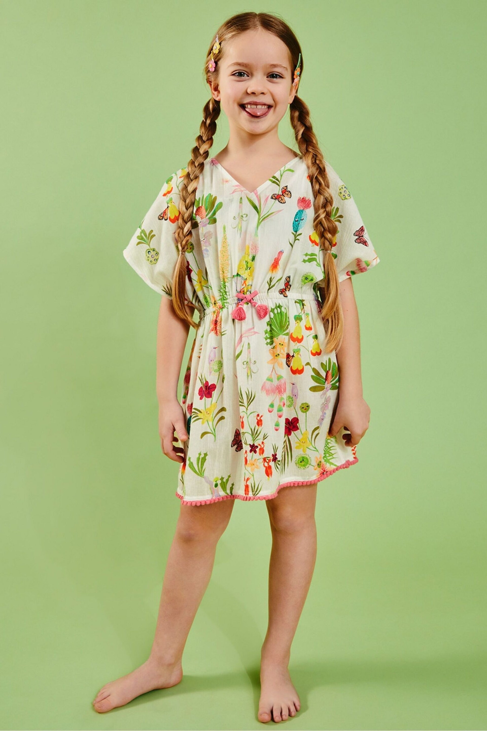 Angels By Accessorize Girls Floral Print White Kaftan - Image 1 of 3