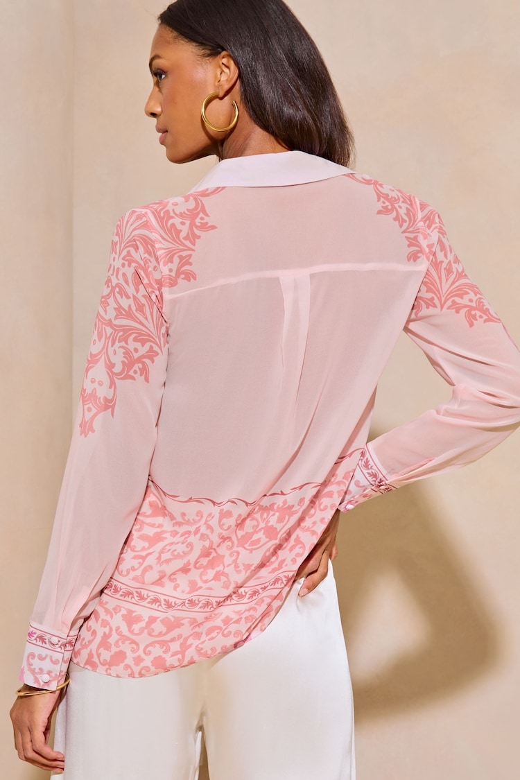 Lipsy Pink Chiffon Long Sleeve Button Through Blouse - Image 2 of 4