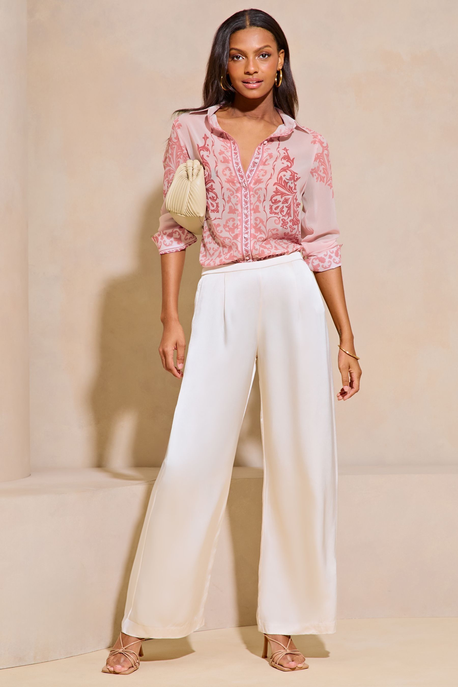Pink chiffon blouse with bow shop
