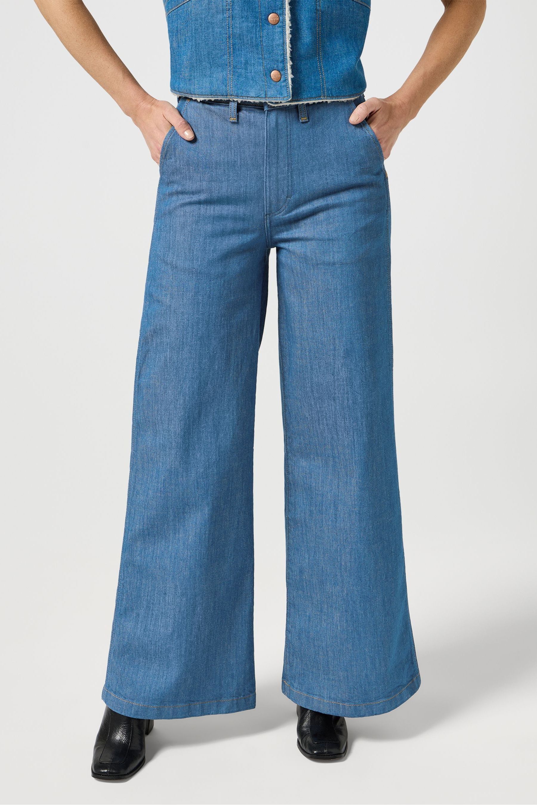 Buy Wrangler Trouser Fit Blue Wide Leg Jeans from Next Ireland