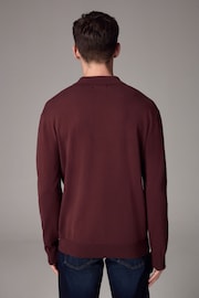 Red/Brown Slim Fit Knitted Long Sleeve Polo Shirt - Image 3 of 5