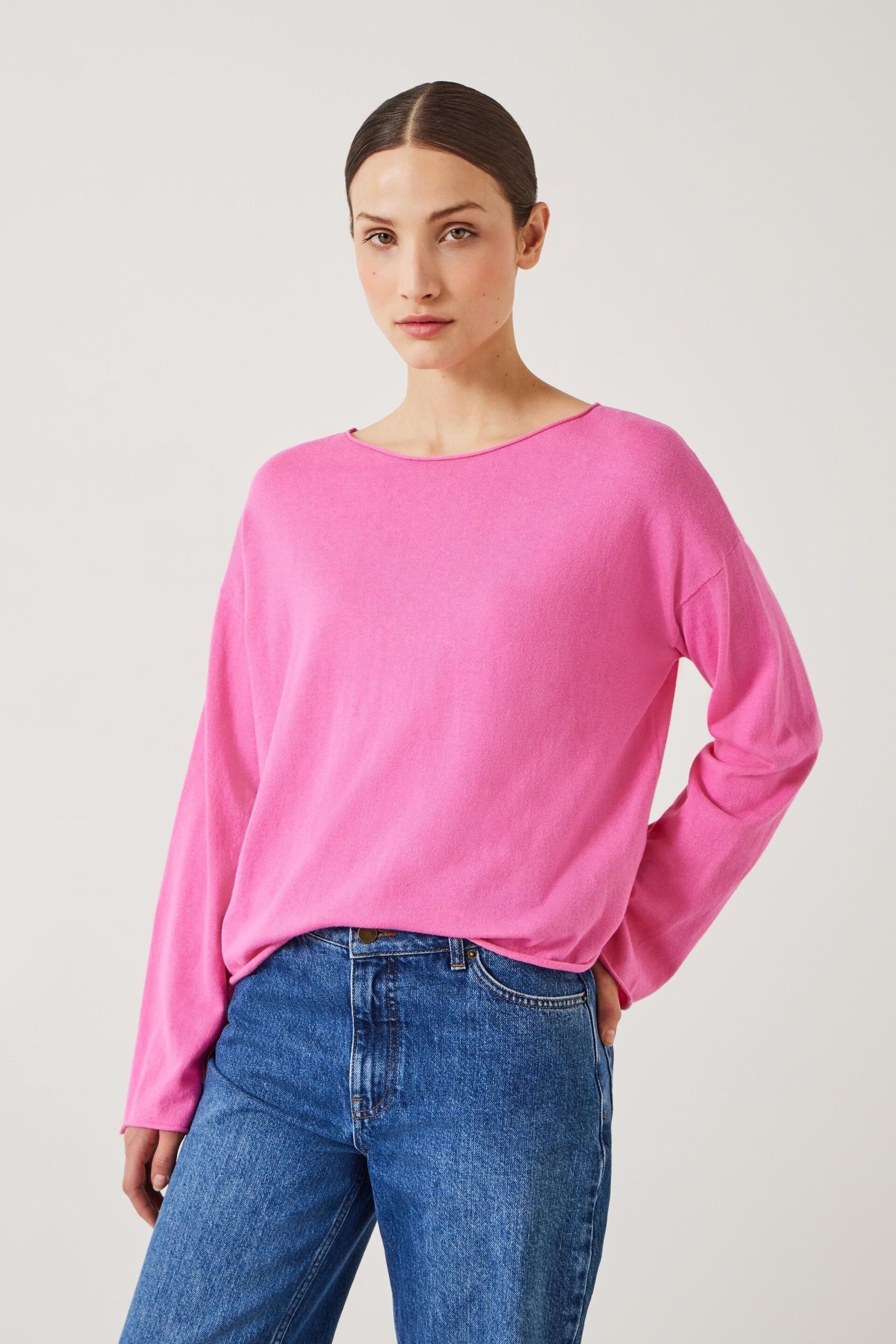 Hush Pink Aarani Open Neck Linen Blend Crew Top - Image 1 of 5