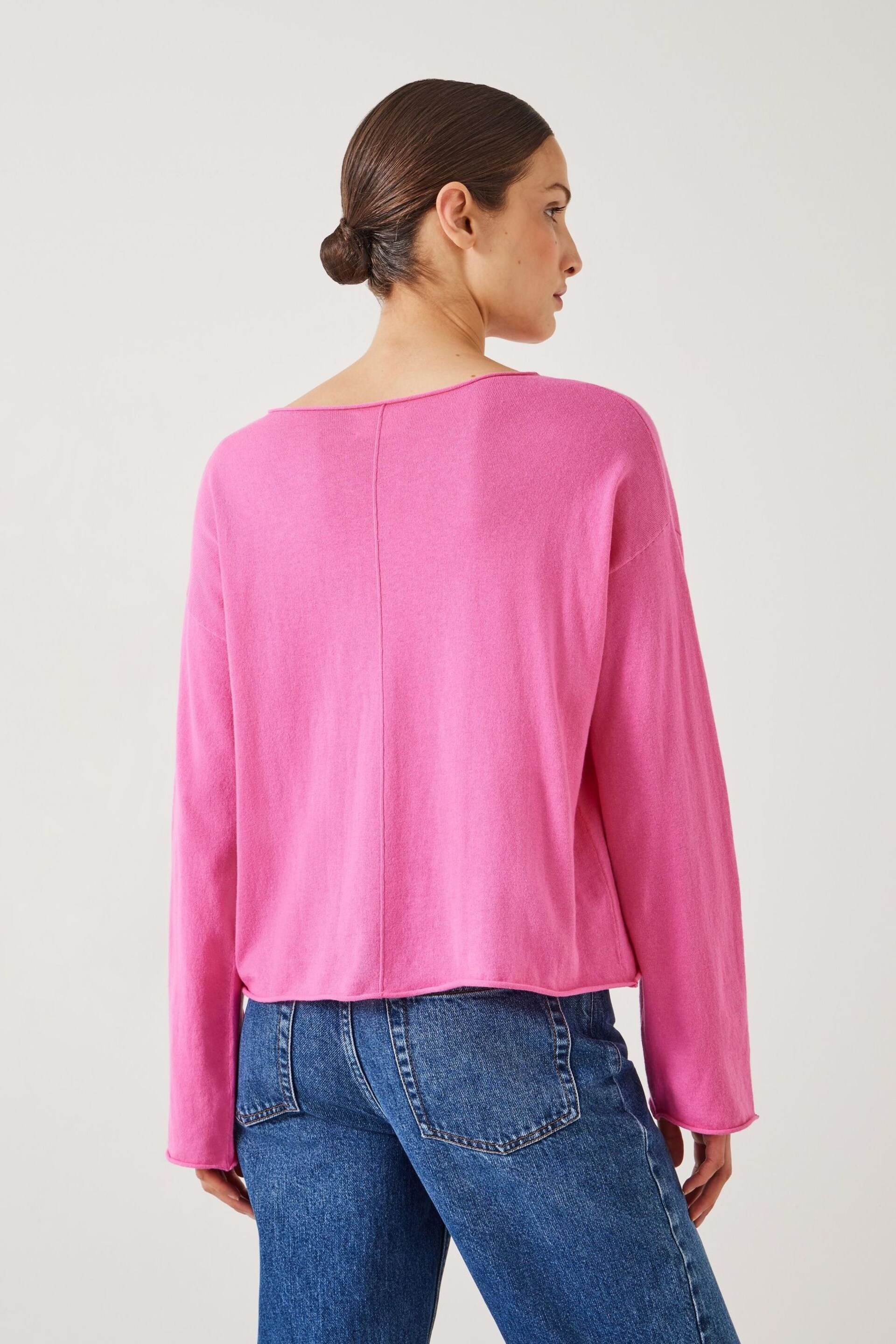 Hush Pink Aarani Open Neck Linen Blend Crew Top - Image 3 of 5