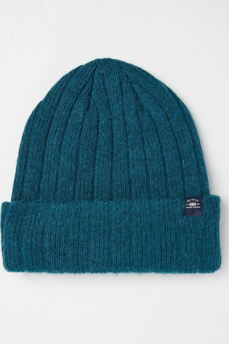 FatFace Sebastian Teal Blue Rib Beanie - Image 1 of 4