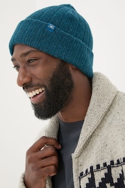 FatFace Sebastian Teal Blue Rib Beanie - Image 2 of 4