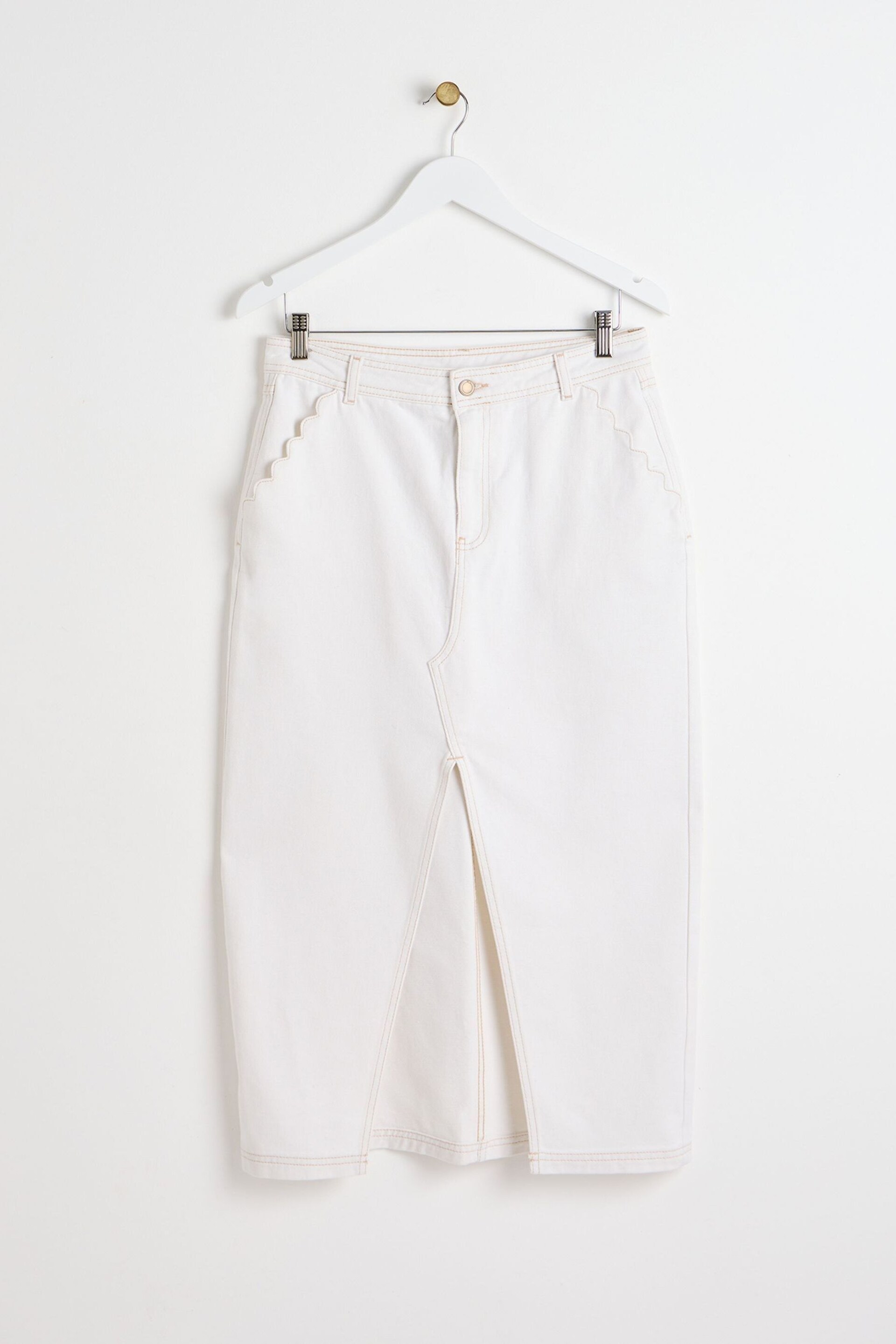 Oliver Bonas White Contrast Stitch Midi Skirt - Image 4 of 9